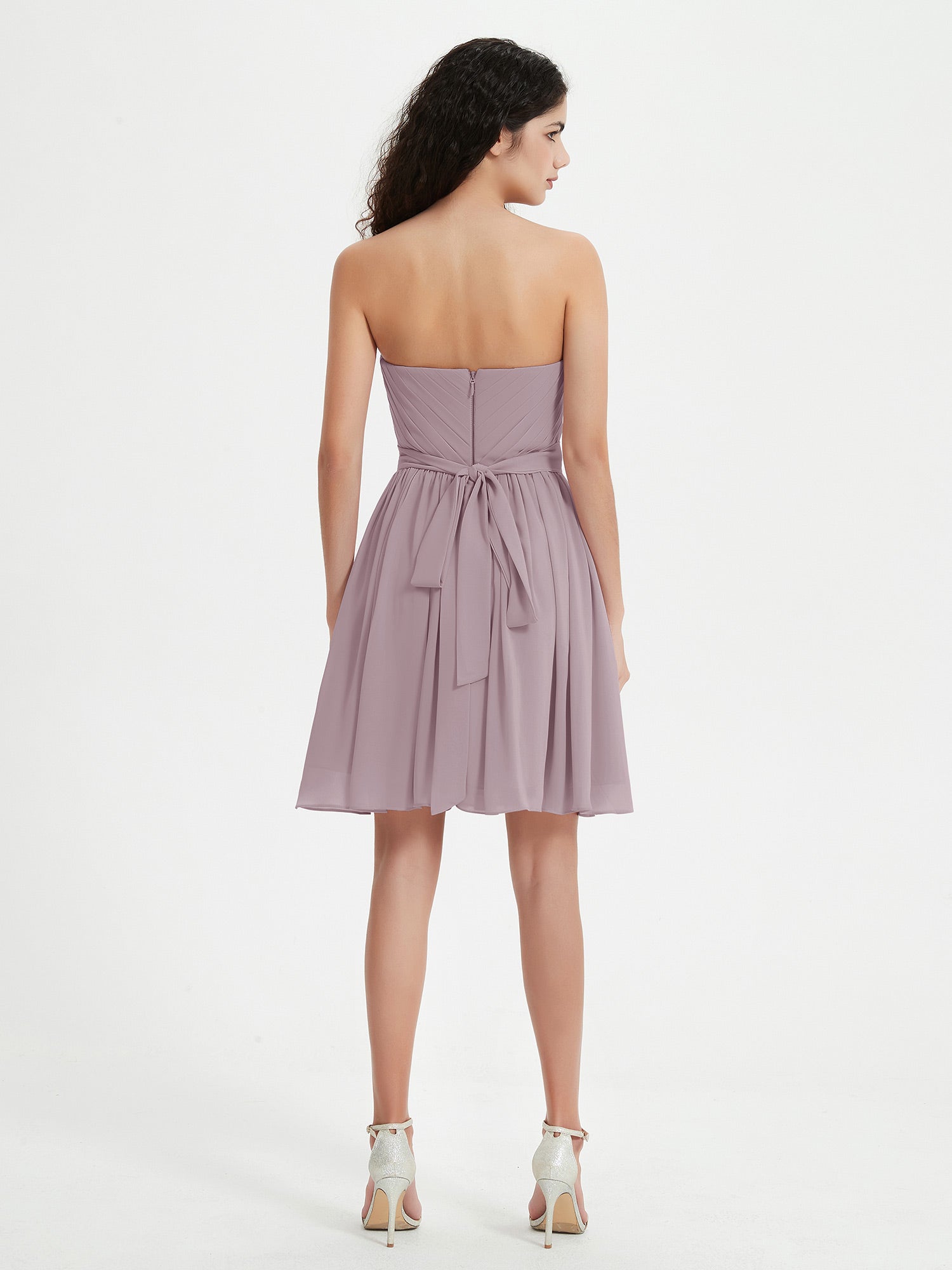 Strapless Chiffon Short Dresses with Bow Dusk